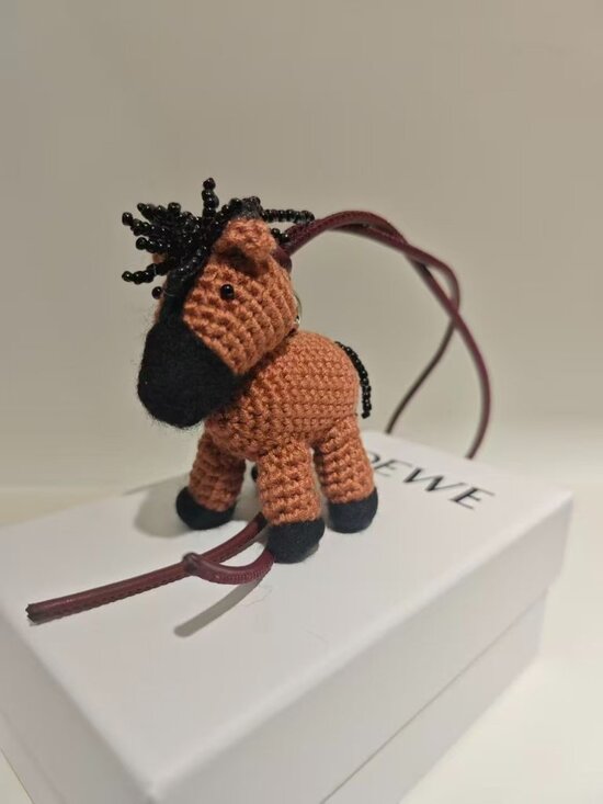 Loewe Accessories - Loewe Brown Crochet Horse Bag Charm